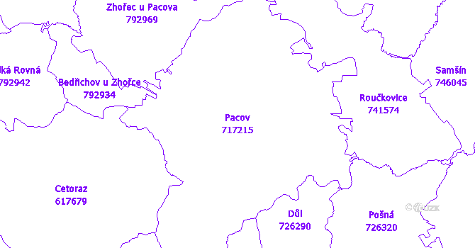 Katastrální mapa Pacov - přehledová mapa katastrálního území