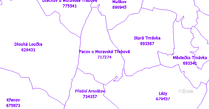 Katastrální mapa Pacov u Moravské Třebové - přehledová mapa katastrálního území