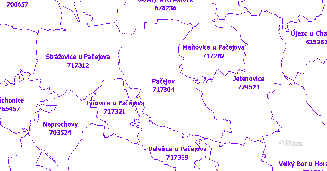 Katastrální mapa Pačejov - přehledová mapa katastrálního území