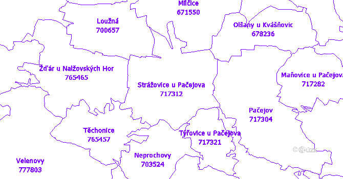 Katastrální mapa Strážovice u Pačejova - přehledová mapa katastrálního území