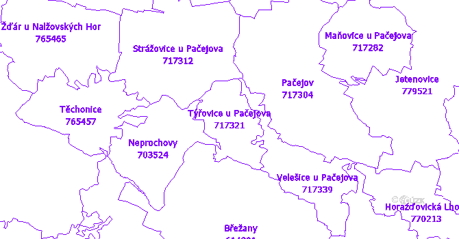 Katastrální mapa Týřovice u Pačejova - přehledová mapa katastrálního území