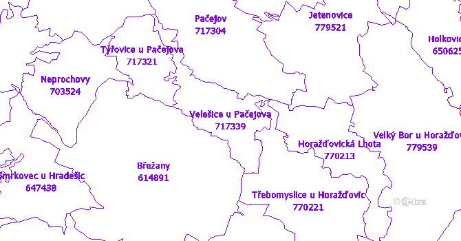 Katastrální mapa Velešice u Pačejova - přehledová mapa katastrálního území