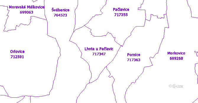 Katastrální mapa Lhota u Pačlavic - přehledová mapa katastrálního území