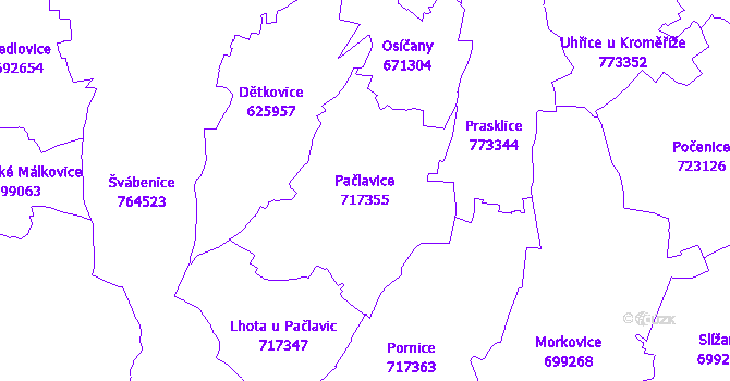 Katastrální mapa Pačlavice - přehledová mapa katastrálního území