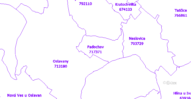 Katastrální mapa Padochov - přehledová mapa katastrálního území
