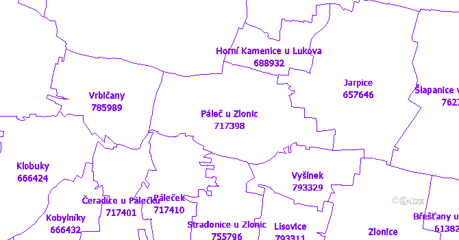 Katastrální mapa Páleč u Zlonic - přehledová mapa katastrálního území