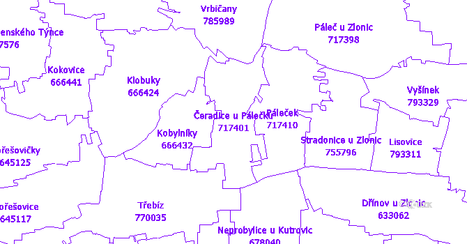 Katastrální mapa Čeradice u Pálečku - přehledová mapa katastrálního území