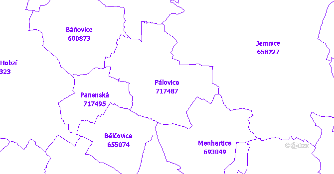 Katastrální mapa Pálovice - přehledová mapa katastrálního území