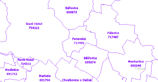 Katastrální mapa Panenská - přehledová mapa katastrálního území