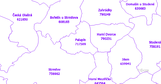 Katastrální mapa Palupín - přehledová mapa katastrálního území