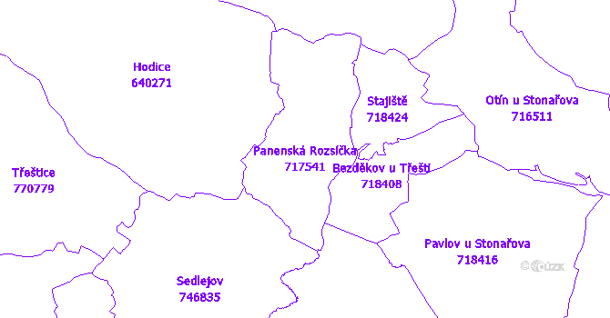 Katastrální mapa Panenská Rozsíčka - přehledová mapa katastrálního území