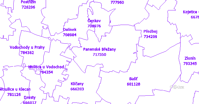 Katastrální mapa Panenské Břežany - přehledová mapa katastrálního území