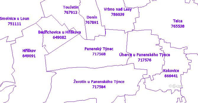Katastrální mapa Panenský Týnec - přehledová mapa katastrálního území