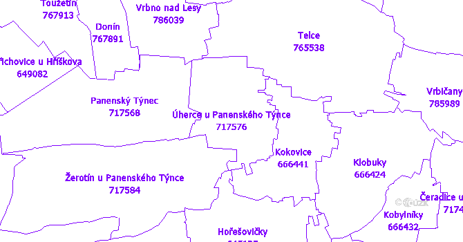 Katastrální mapa Úherce u Panenského Týnce - přehledová mapa katastrálního území