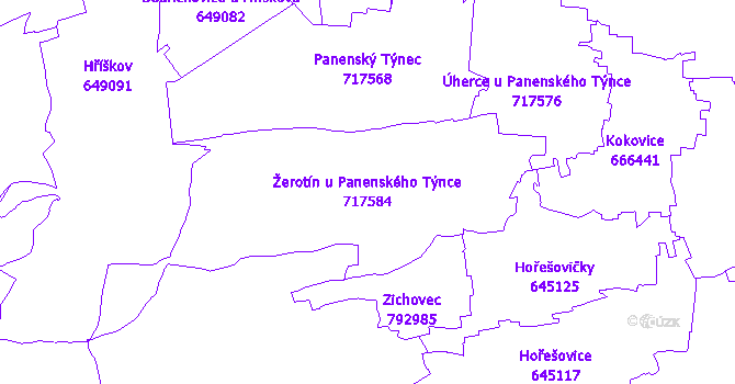 Katastrální mapa Žerotín u Panenského Týnce
