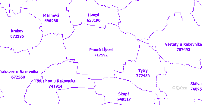 Katastrální mapa Panoší Újezd - přehledová mapa katastrálního území