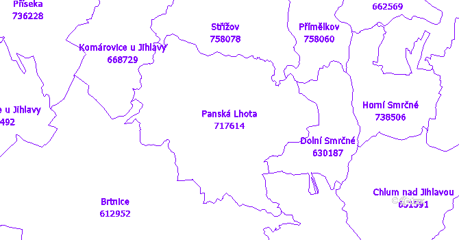 Katastrální mapa Panská Lhota - přehledová mapa katastrálního území