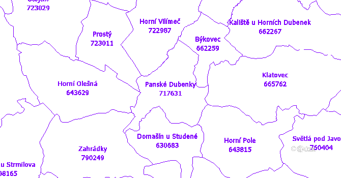 Katastrální mapa Panské Dubenky - přehledová mapa katastrálního území