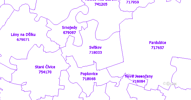 Katastrální mapa Svítkov - přehledová mapa katastrálního území