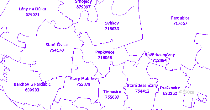 Katastrální mapa Popkovice - přehledová mapa katastrálního území