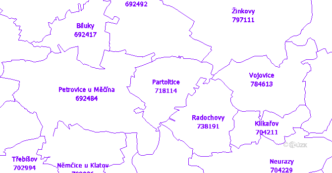 Katastrální mapa Partoltice - přehledová mapa katastrálního území