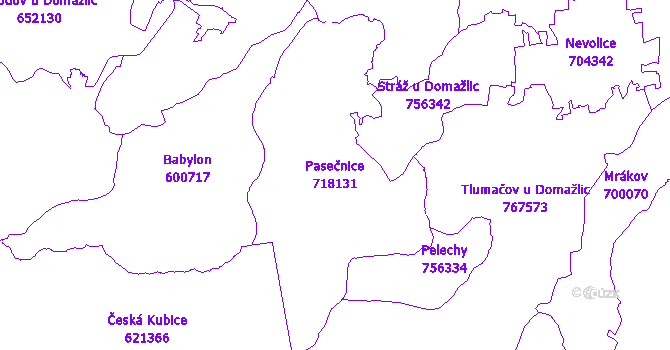 Katastrální mapa Pasečnice - přehledová mapa katastrálního území
