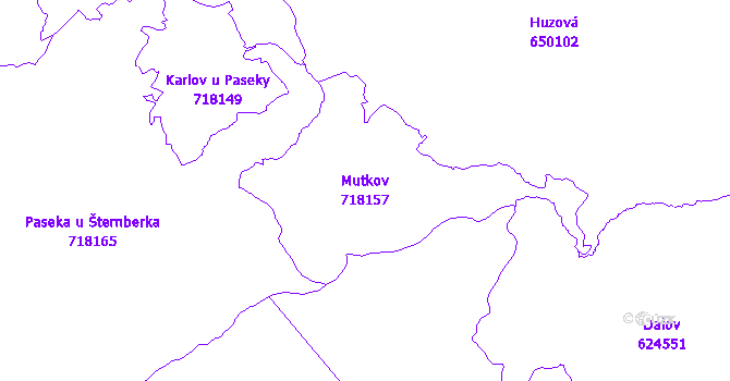 Katastrální mapa Mutkov - přehledová mapa katastrálního území
