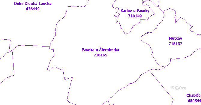 Katastrální mapa Paseka u Šternberka - přehledová mapa katastrálního území