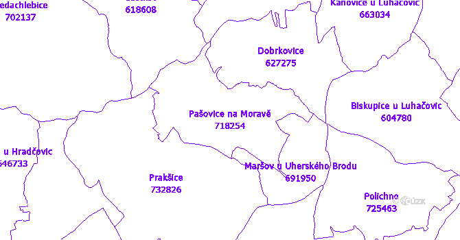 Katastrální mapa Pašovice na Moravě - přehledová mapa katastrálního území