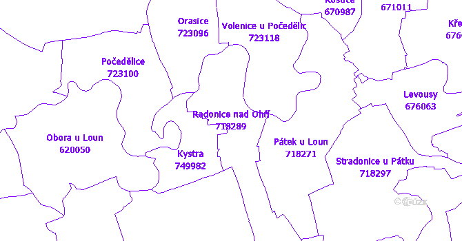 Katastrální mapa Radonice nad Ohří - přehledová mapa katastrálního území