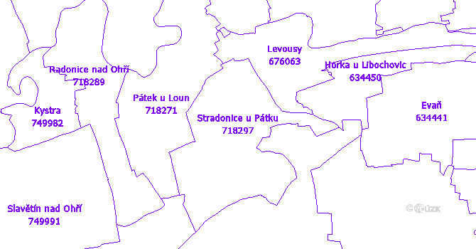 Katastrální mapa Stradonice u Pátku - přehledová mapa katastrálního území
