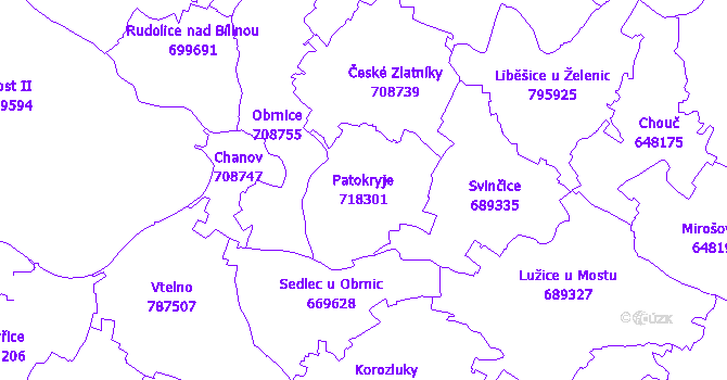 Katastrální mapa Patokryje - přehledová mapa katastrálního území