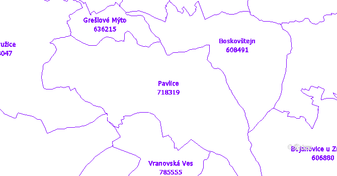 Katastrální mapa Pavlice - přehledová mapa katastrálního území