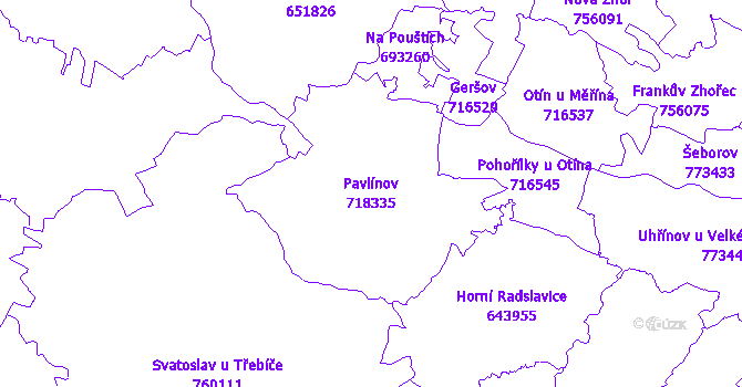 Katastrální mapa Pavlínov - přehledová mapa katastrálního území