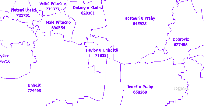 Katastrální mapa Pavlov u Unhoště - přehledová mapa katastrálního území
