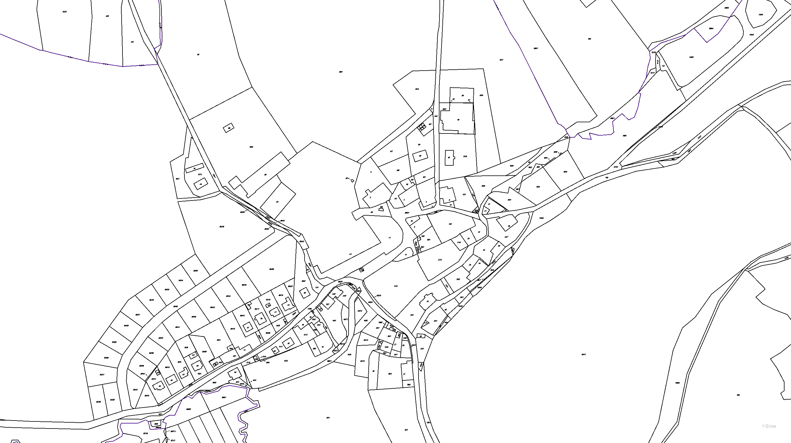 Katastrální mapa pozemků a čísla parcel Pavlov u Rynárce