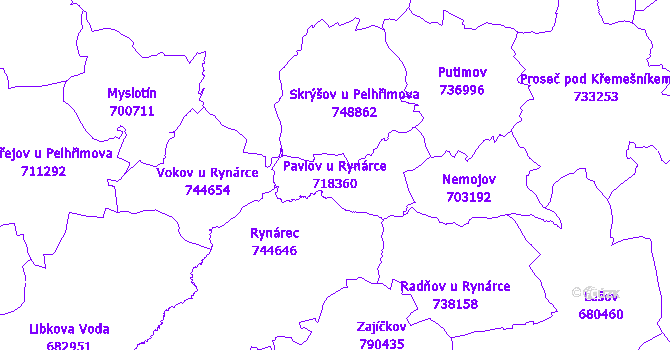 Katastrální mapa Pavlov u Rynárce - přehledová mapa katastrálního území