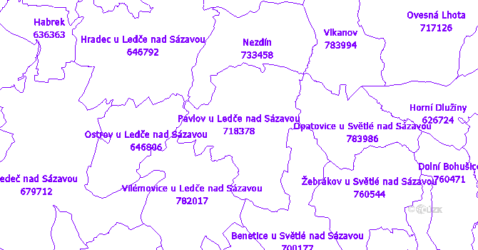 Katastrální mapa Pavlov u Ledče nad Sázavou - přehledová mapa katastrálního území