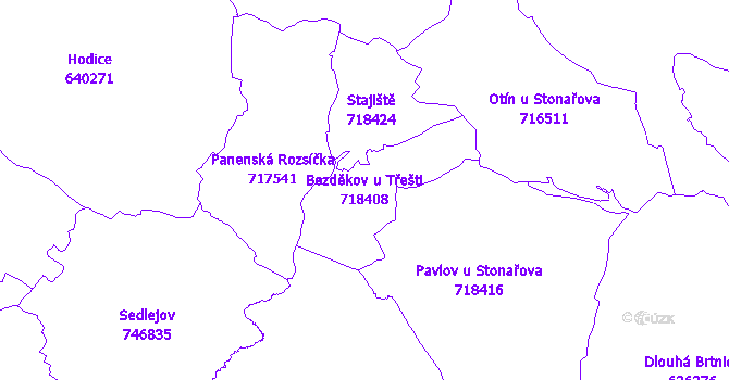 Katastrální mapa Bezděkov u Třešti - přehledová mapa katastrálního území