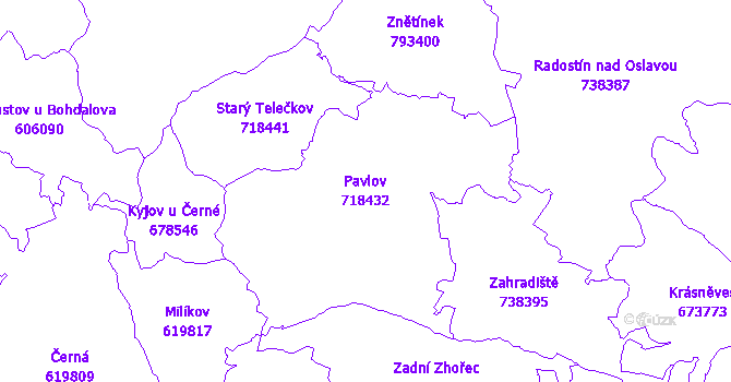 Katastrální mapa Pavlov - přehledová mapa katastrálního území