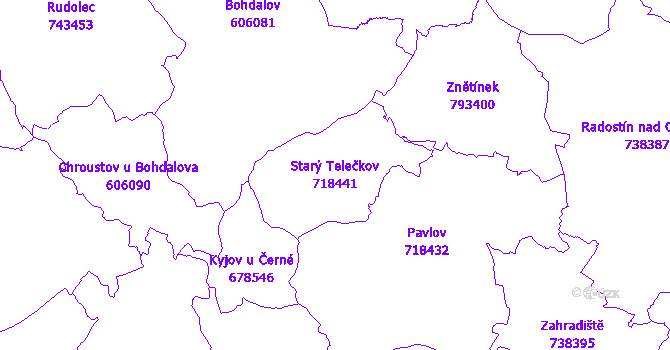 Katastrální mapa Starý Telečkov - přehledová mapa katastrálního území