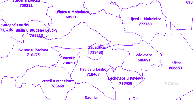 Katastrální mapa Zavadilka - přehledová mapa katastrálního území