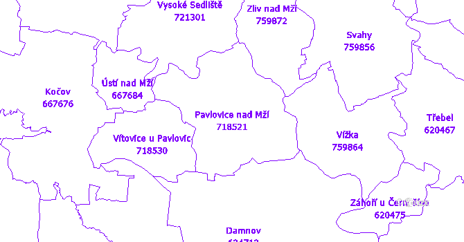 Katastrální mapa Pavlovice nad Mží - přehledová mapa katastrálního území