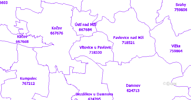 Katastrální mapa Vítovice u Pavlovic - přehledová mapa katastrálního území