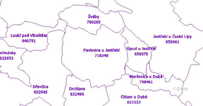 Katastrální mapa Pavlovice u Jestřebí - přehledová mapa katastrálního území