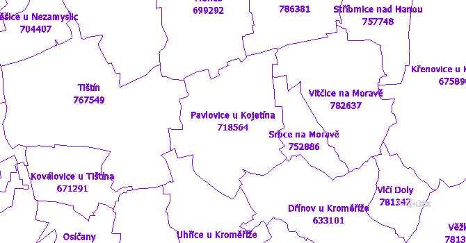 Katastrální mapa Pavlovice u Kojetína - přehledová mapa katastrálního území