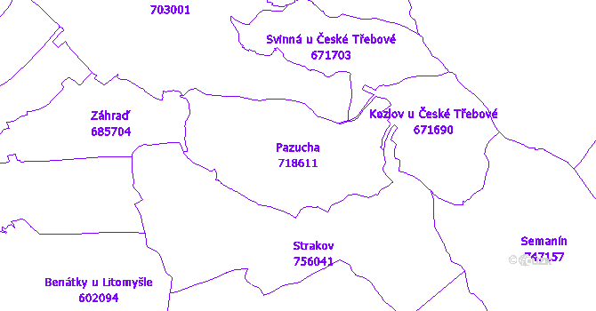 Katastrální mapa Pazucha - přehledová mapa katastrálního území