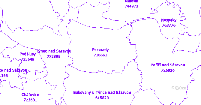 Katastrální mapa Pecerady - přehledová mapa katastrálního území
