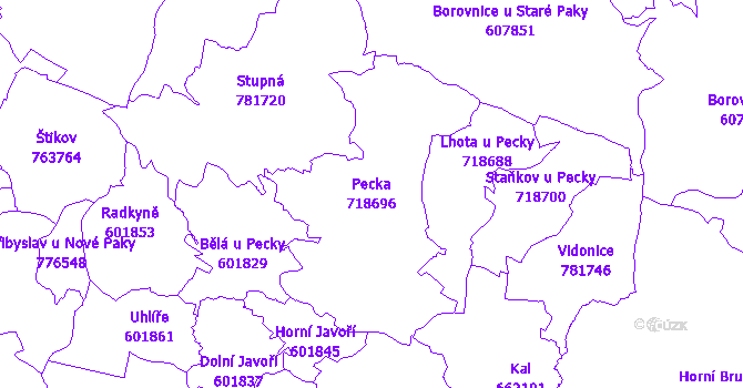 Katastrální mapa Pecka - přehledová mapa katastrálního území