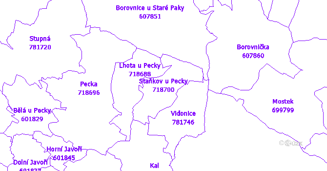 Katastrální mapa Staňkov u Pecky - přehledová mapa katastrálního území